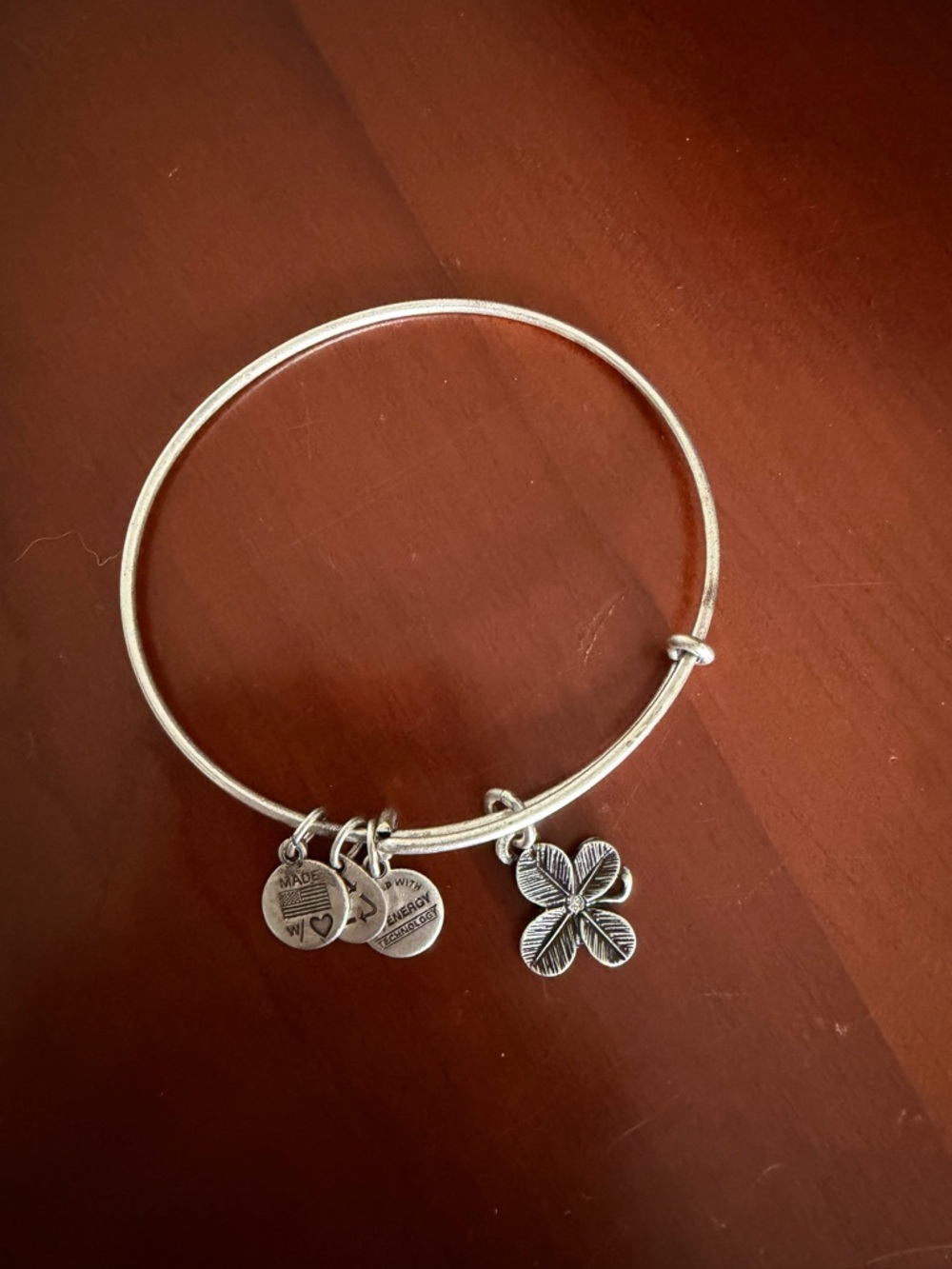 Alex and Ani Four-Leaf Clover Charm Bangle Bracelet